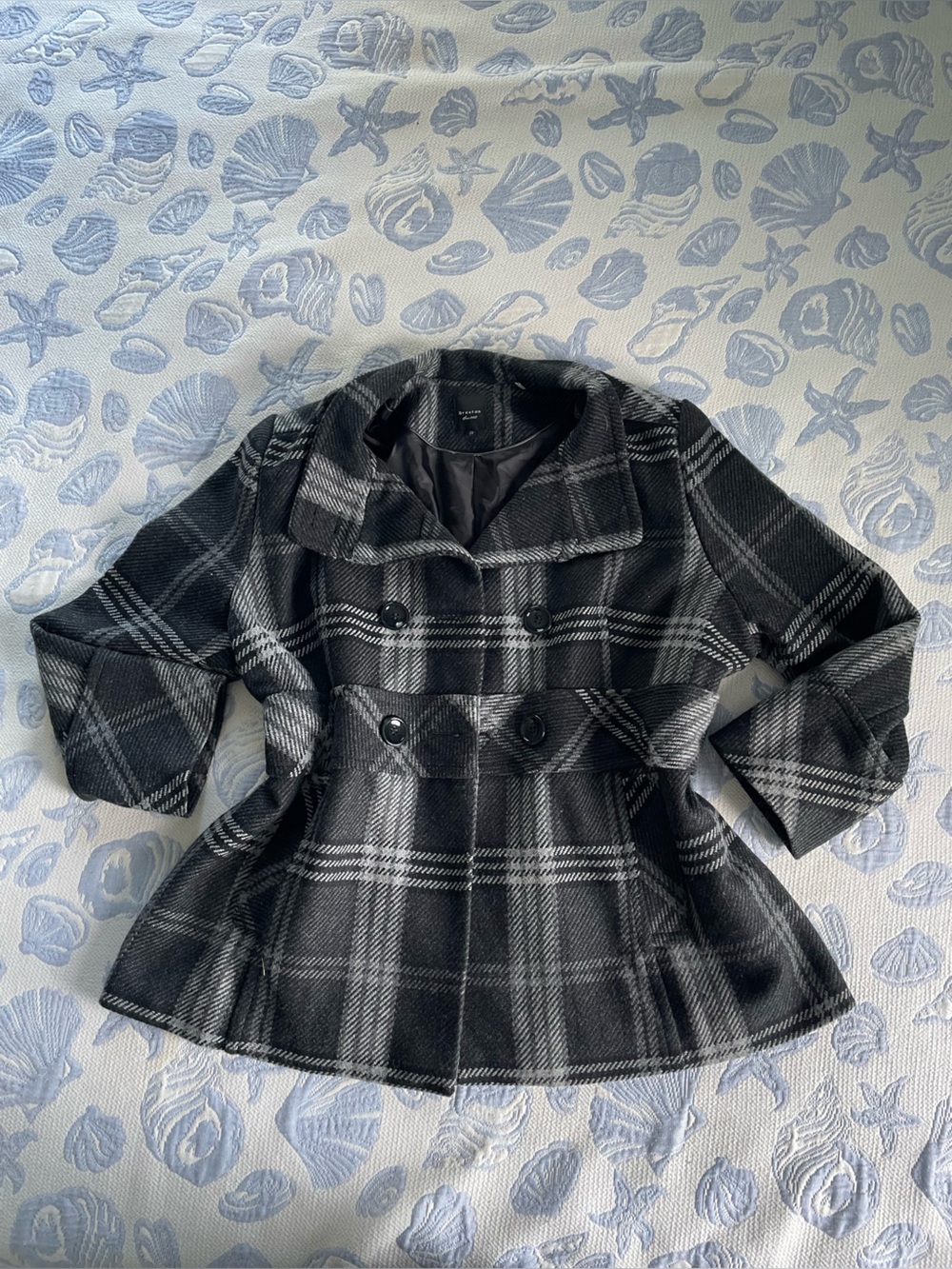 Braetan Black & Gray Plaid Double-Breasted Pea Coat